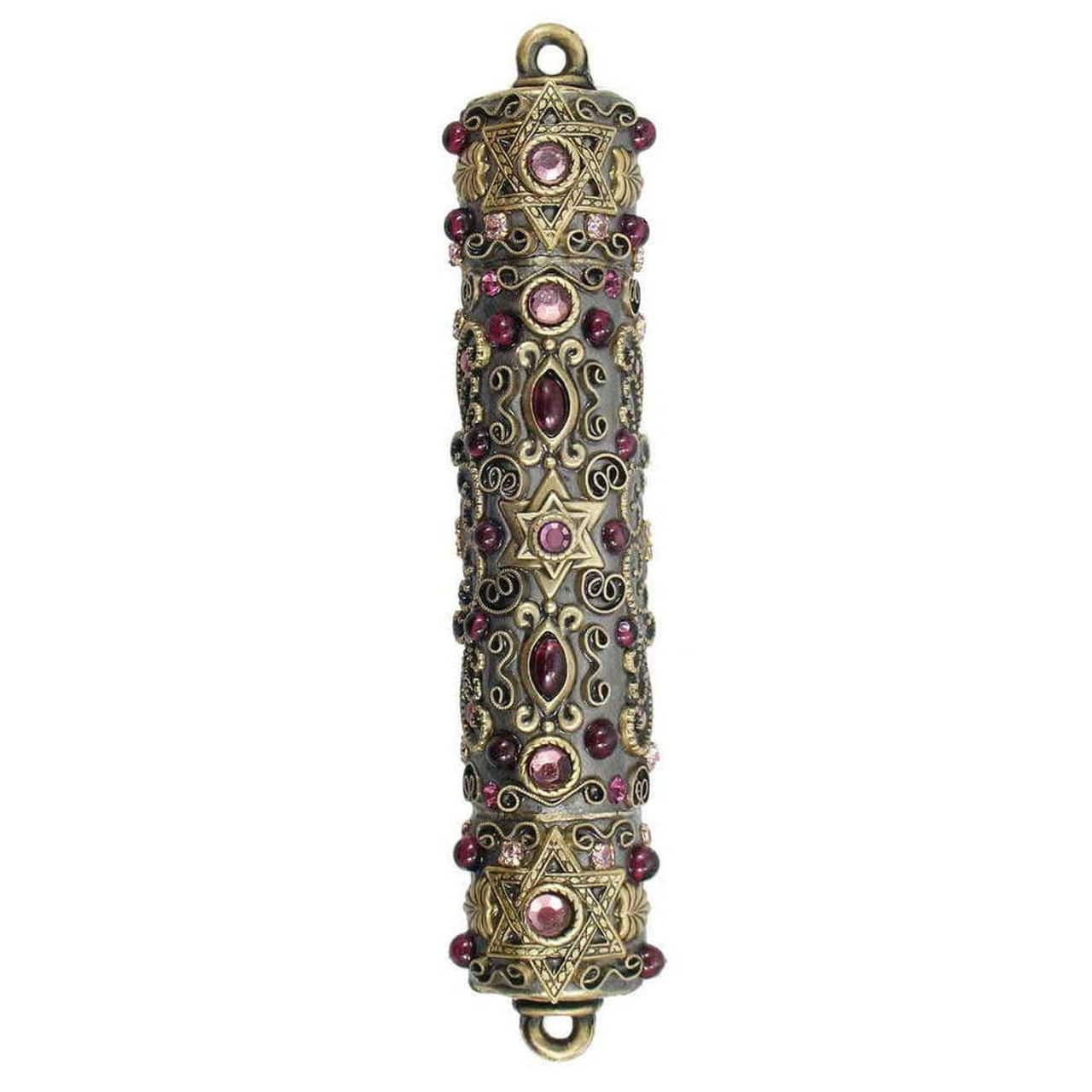 Michal Golan Mezuzahs Garnet and Crystal Mezuzah by Michal Golan