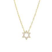 By Adina Eden Necklaces Gold Sparkling Solitaire Baguette Star of David Necklace - Gold-Plated or Sterling Silver