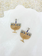 Prep Obsessed Earrings Gold and Blue Menorah Dangle Earrings