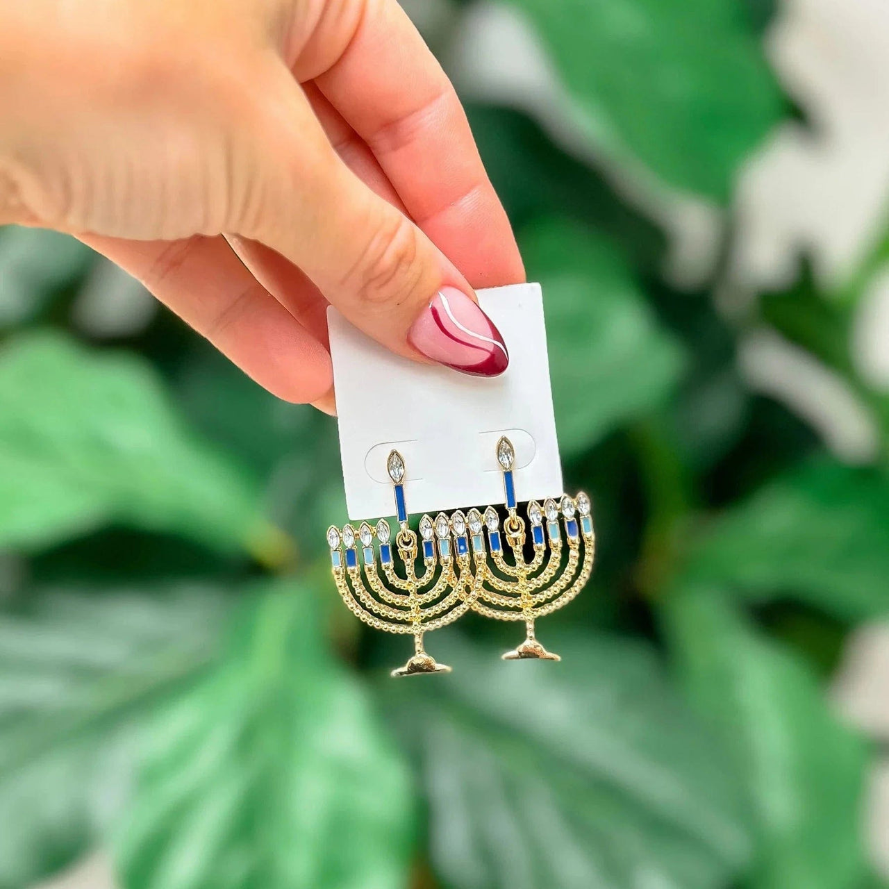 Prep Obsessed - Gold and Blue Menorah Dangle Earrings - ModernTribe