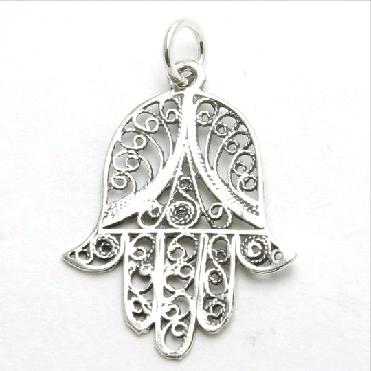 Filigree Hamsa Oxidized Necklace - Sterling Silver