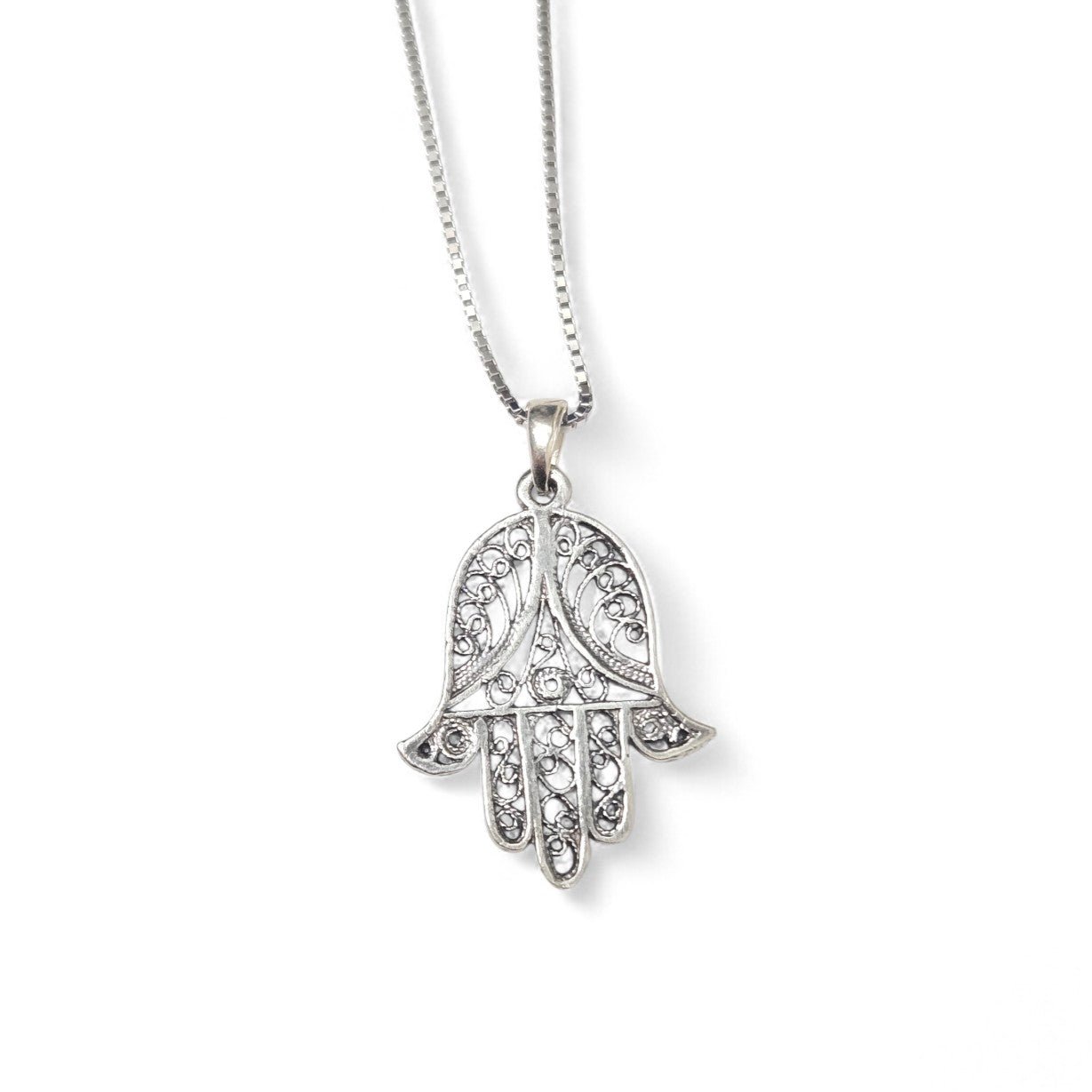 Bareket Jewelry - Filigree Hamsa Oxidized Necklace - Sterling Silver - ModernTribe