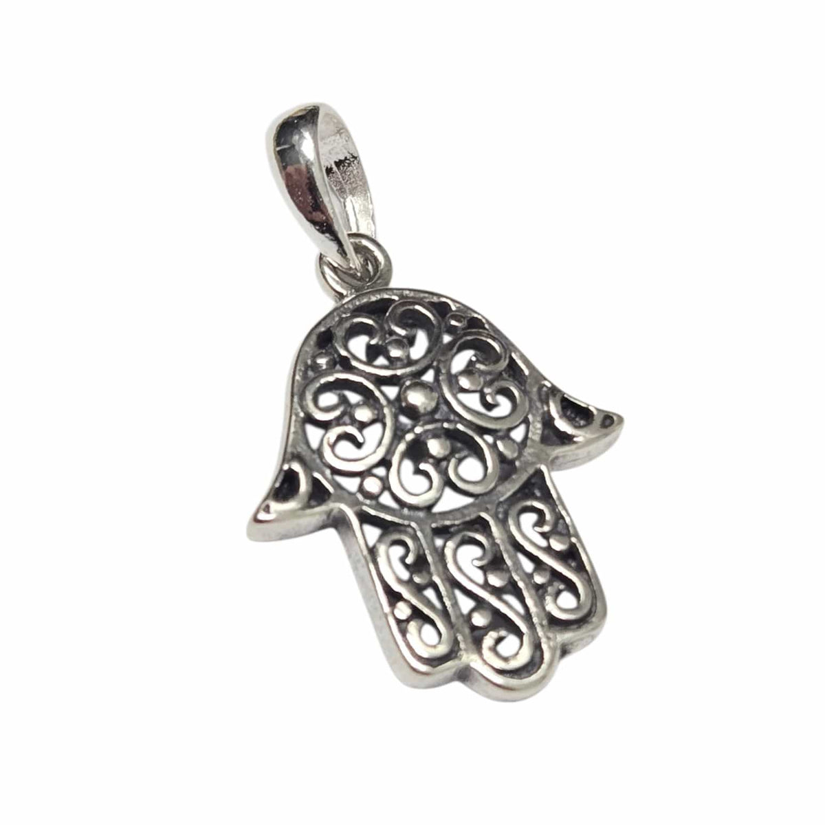 Bareket Jewelry Necklaces Large Filigree Hamsa Oxidized Necklace - Sterling Silver