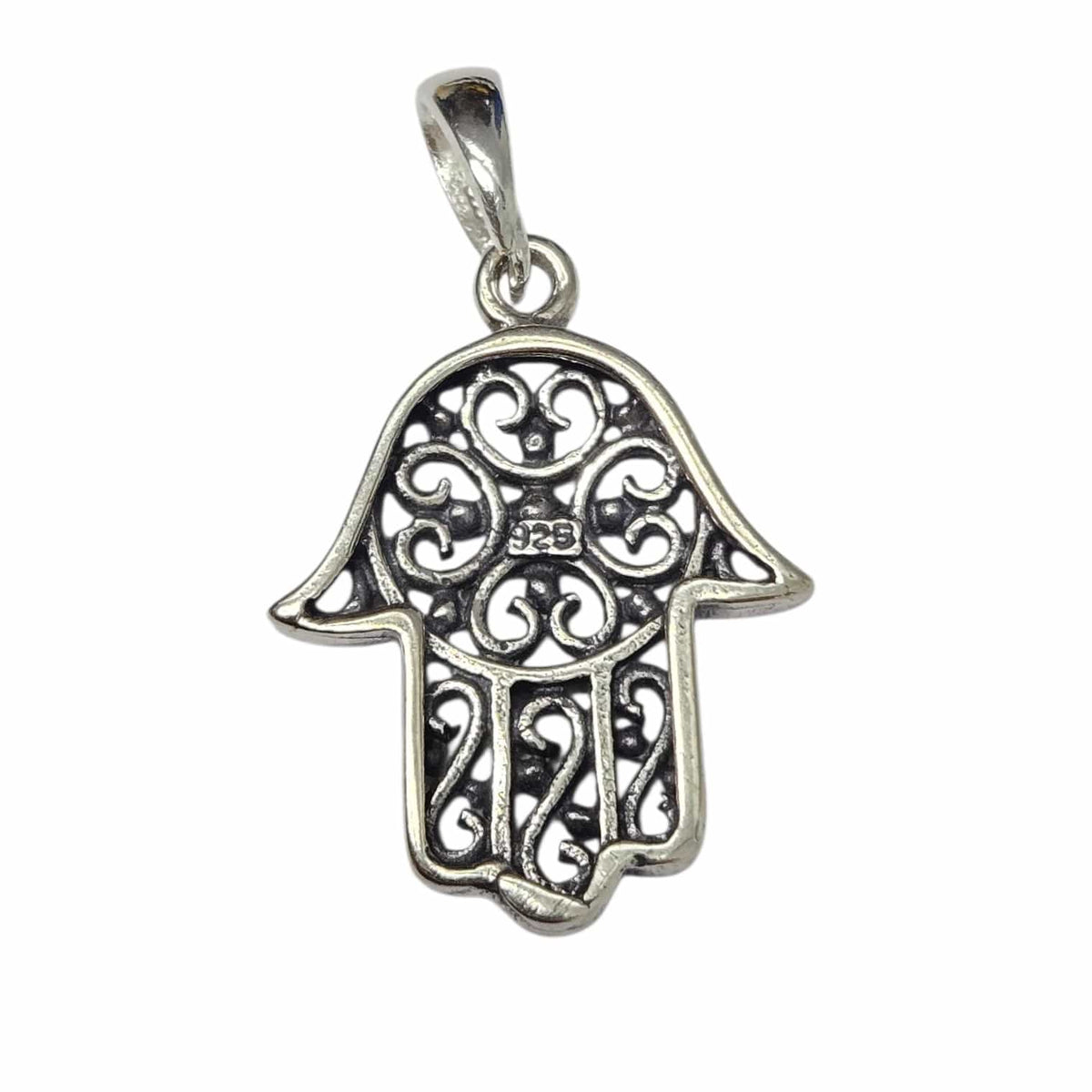 Bareket Jewelry Necklaces Large Filigree Hamsa Oxidized Necklace - Sterling Silver