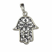 Bareket Jewelry Necklaces Large Filigree Hamsa Oxidized Necklace - Sterling Silver