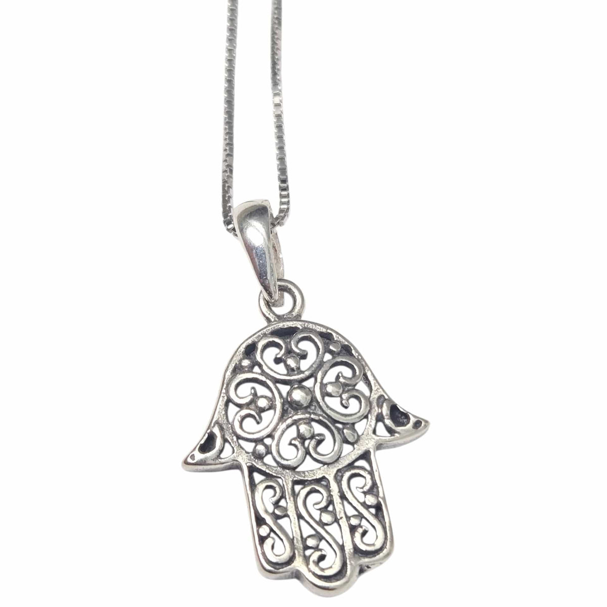 Bareket Jewelry Necklaces Large Filigree Hamsa Oxidized Necklace - Sterling Silver