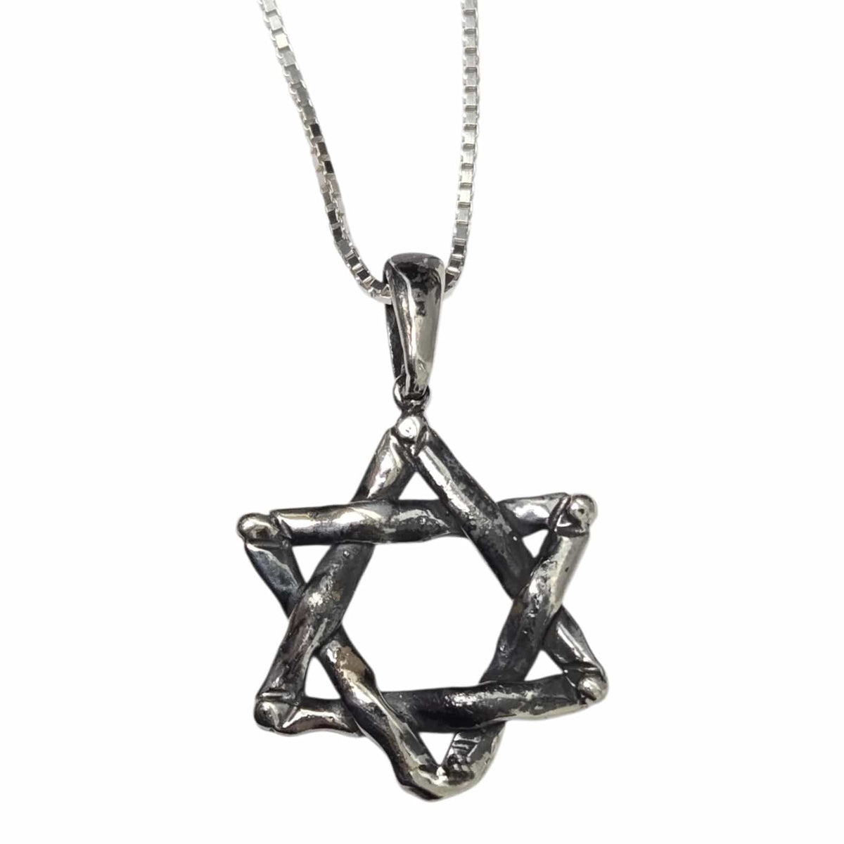 Bareket Jewelry Necklaces 16" Oxidized Box Chain Oxidized Woven Star of David Necklace - Sterling Silver