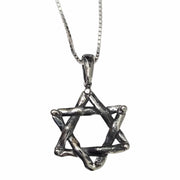 Bareket Jewelry Necklaces 16" Oxidized Box Chain Oxidized Woven Star of David Necklace - Sterling Silver