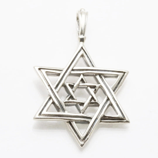 Double-Sided Oxidized Star of David Necklace - Sterling Silver