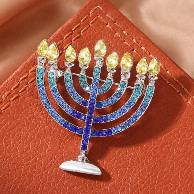 ModernTribe Apparel - Crystal Menorah Brooch - Blue - ModernTribe