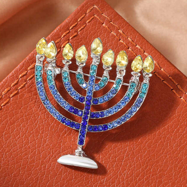 Turtley Trendy Brooches & Pins Crystal Menorah Brooch - Blue