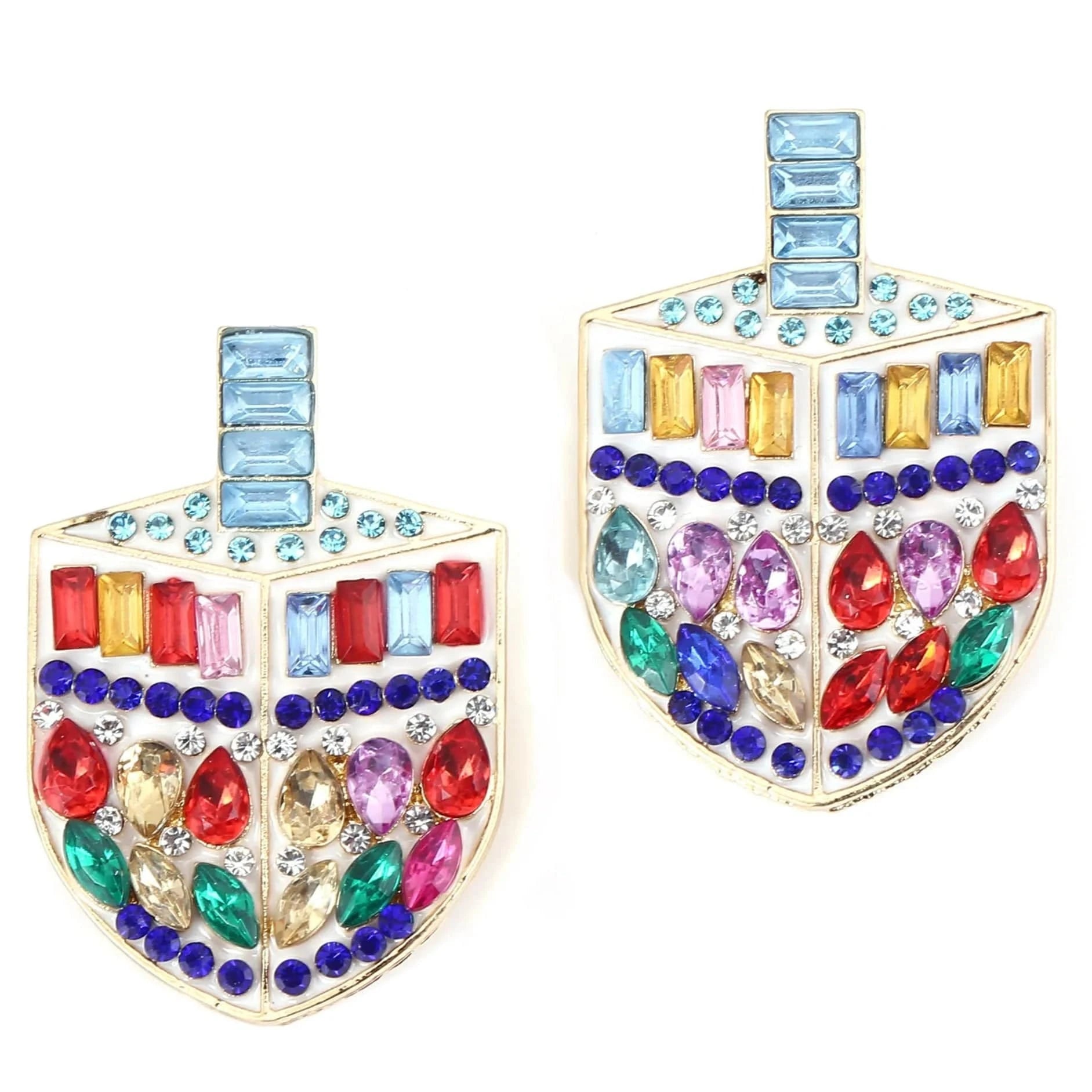 Turtley Trendy Earrings Colorful Cystal Dreidel Earrings