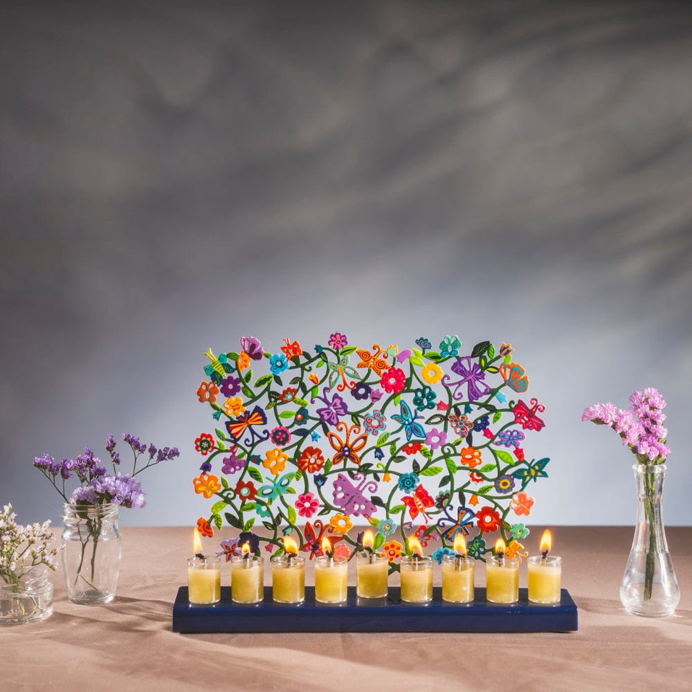 Yair Emanuel - Laser Cut Butterflies and Flowers Menorah by Yair Emanuel - ModernTribe