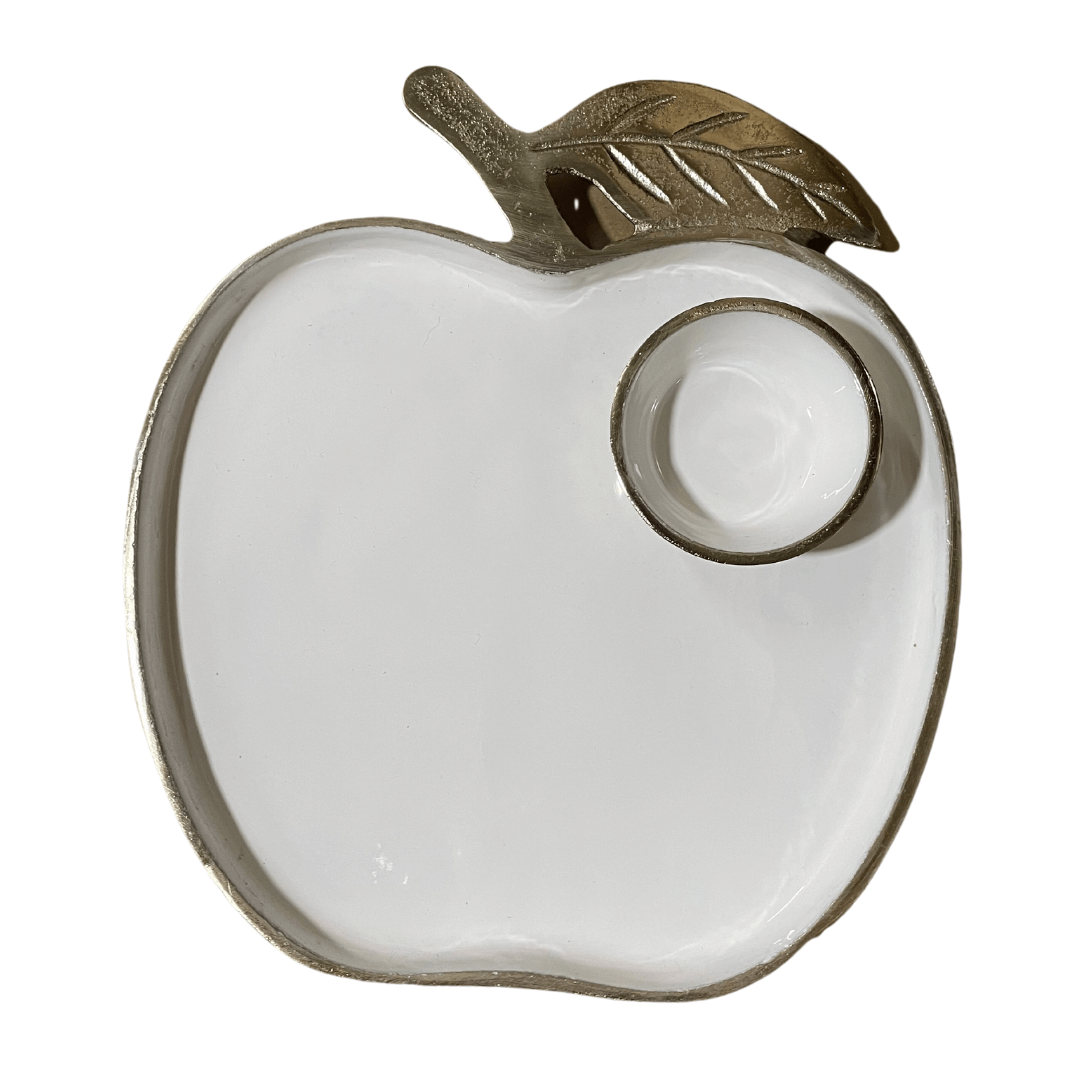 Alef To Tav - White and Silver Enamel Apple Tray with Honey Dish - ModernTribe