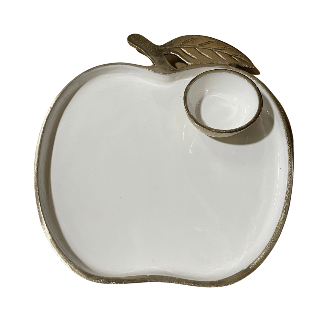 Alef To Tav - White and Silver Enamel Apple Tray with Honey Dish - ModernTribe