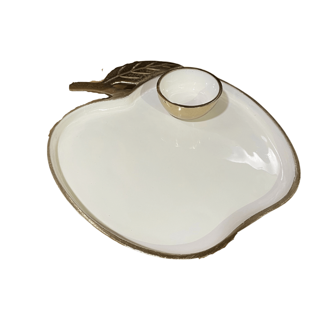 Alef To Tav - White and Silver Enamel Apple Tray with Honey Dish - ModernTribe