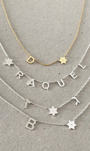 Miriam Merenfeld Jewelry Necklaces English or Hebrew Spaced Initials and Star of David Diamond Necklace - (Sterling Silver, Gold-Plated or Two-Tone)