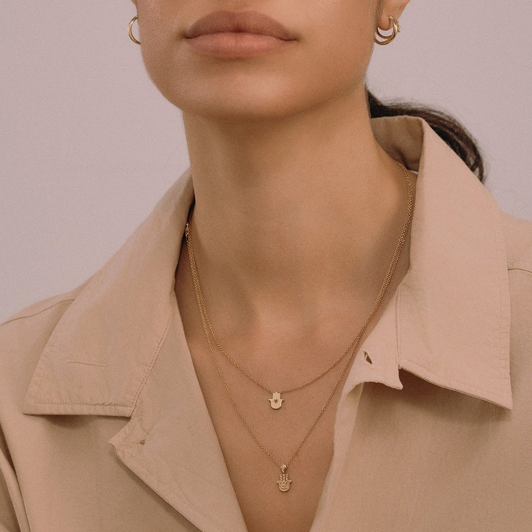 HOTCROWN - Floating Hamsa Gemstone Necklace with a Ruby or Emerald - 14k Yellow, Rose or White Gold - ModernTribe