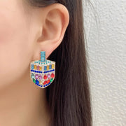 Turtley Trendy Earrings Colorful Cystal Dreidel Earrings