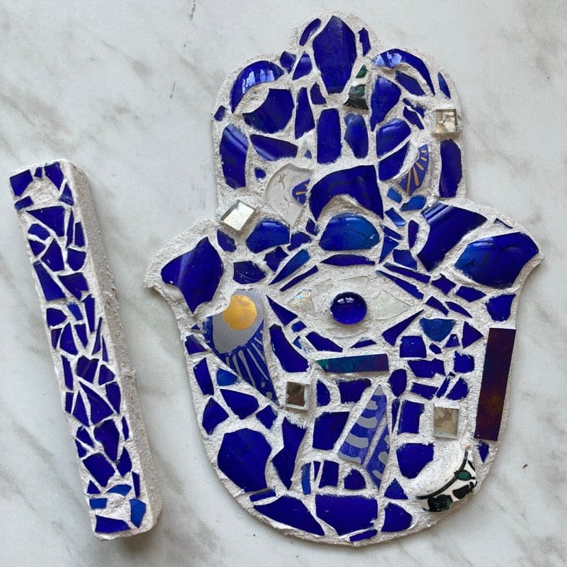 Smash Glass Mosaic Wall Hamsa and Mezuzah Gift Set by HamsaMade