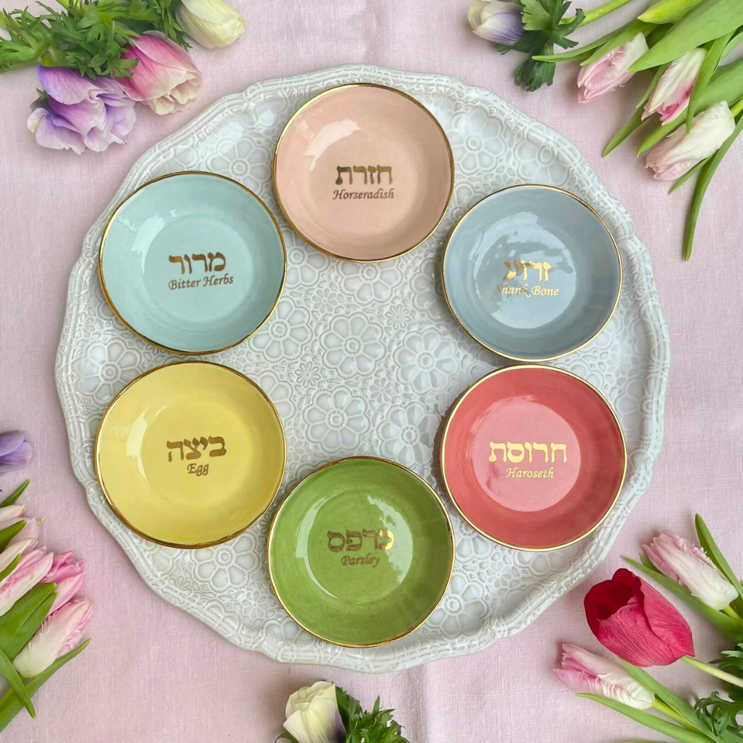 Handmade Ceramic and 22k Gold Spring Seder Plate by Nina Keramik