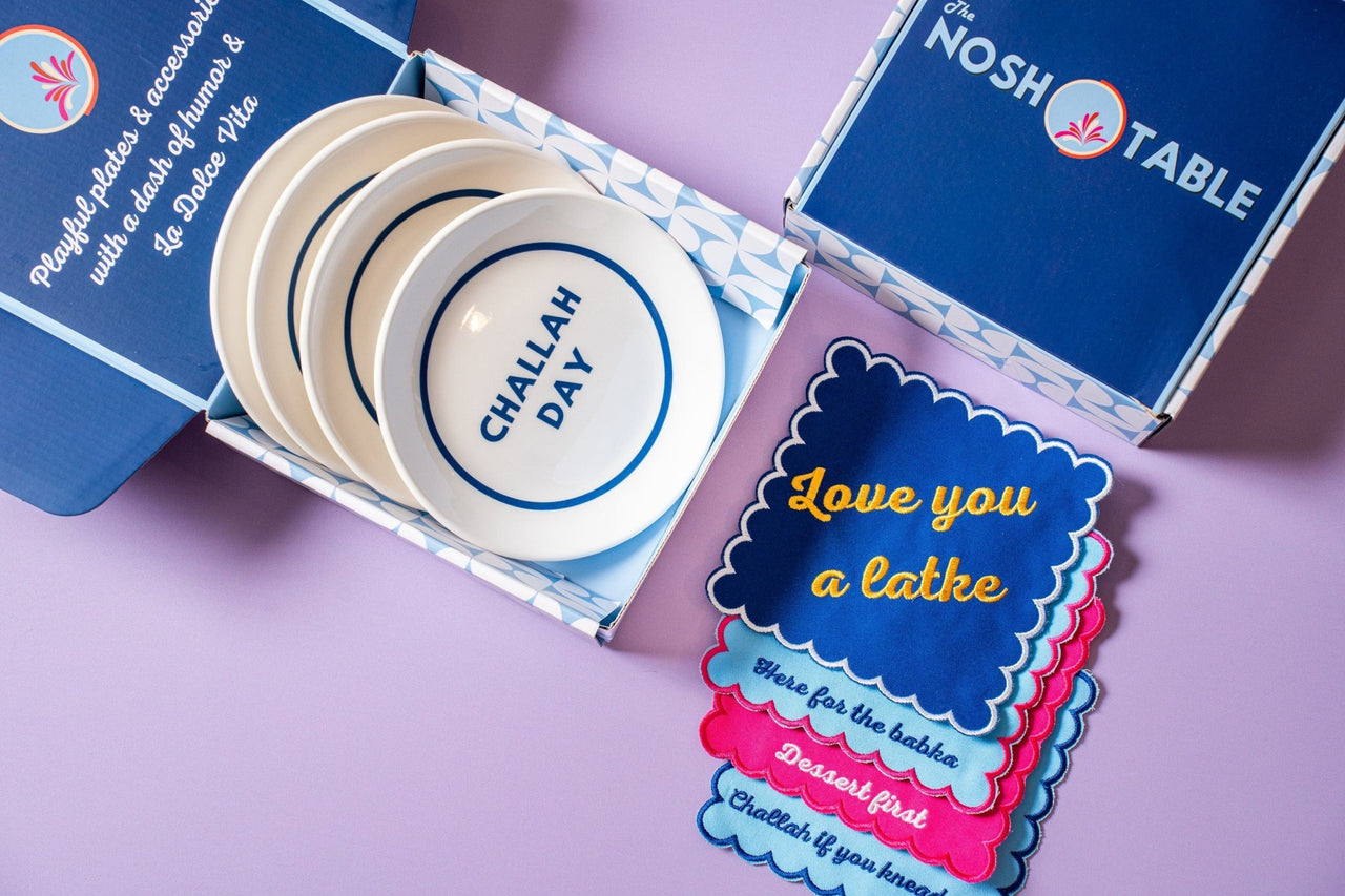 The Nosh Table - Challah Day Gift Set - (Set of 4 Plates & 4 Cocktail Napkins) - ModernTribe