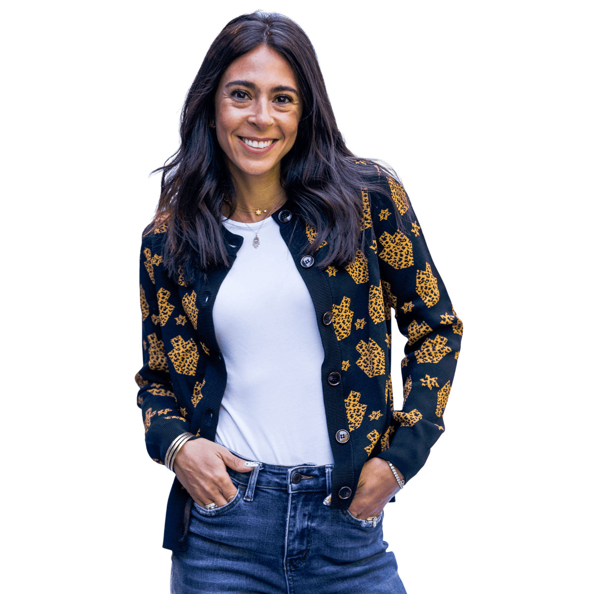 Midrash Manicures Sweaters Hanukkah Animal Print Cardigan - (Women's Sizes S - XL)