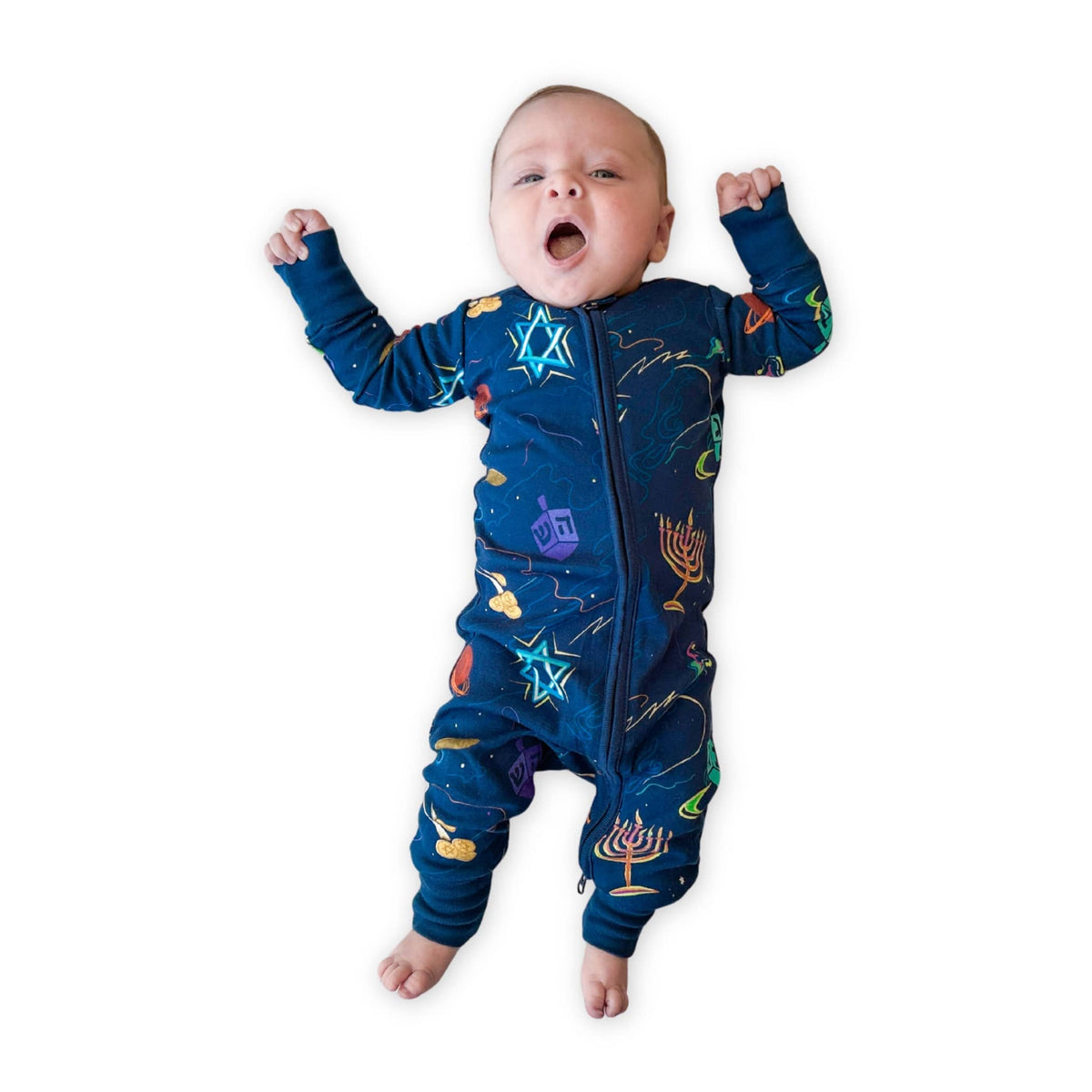 Midrash Manicures Onesies Baby Hanukkah Space One-Piece Pajamas - (Sizes 0 - 12M)