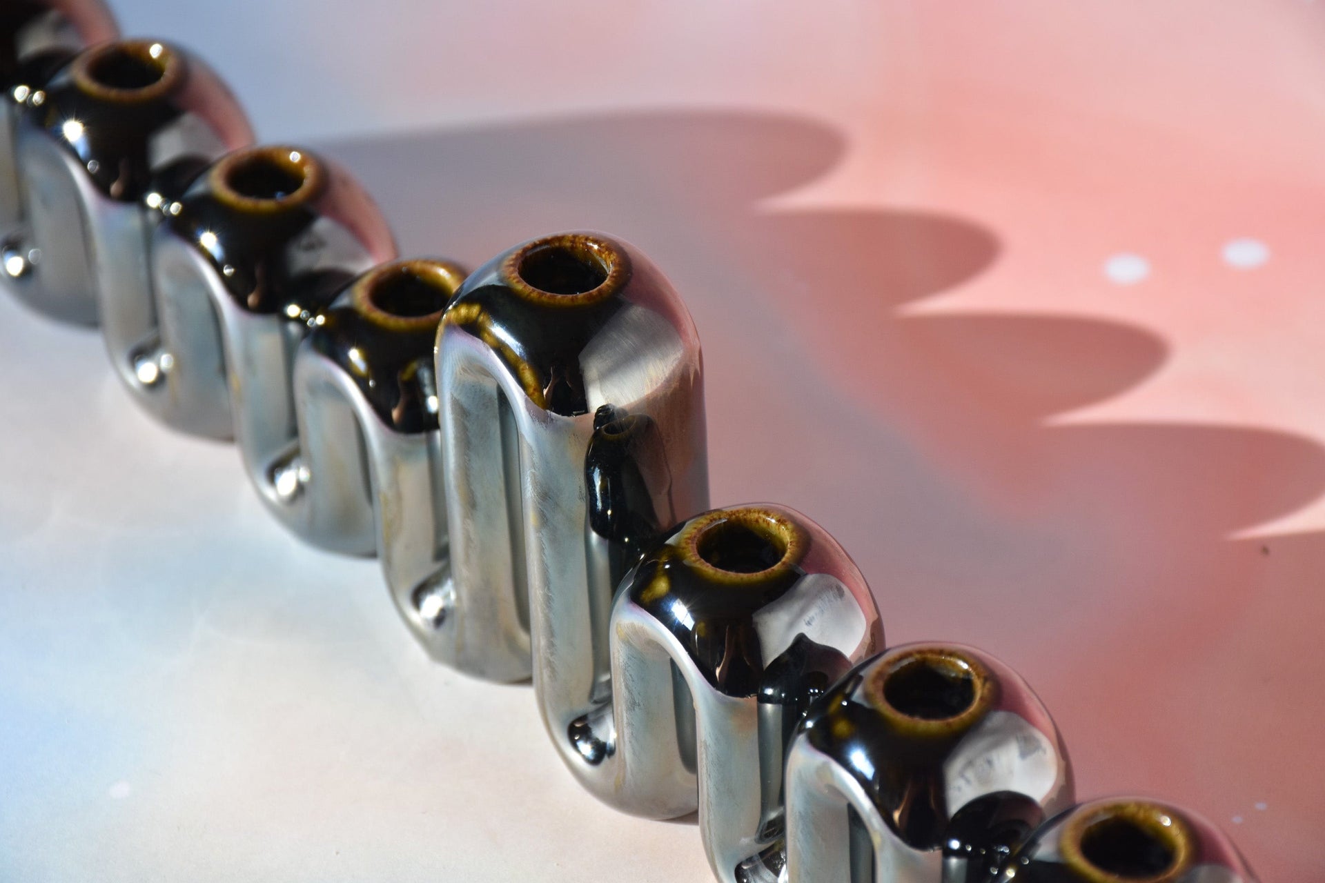 Feldi Studios Menorahs Handmade Chrome Swiggle  Menorah
