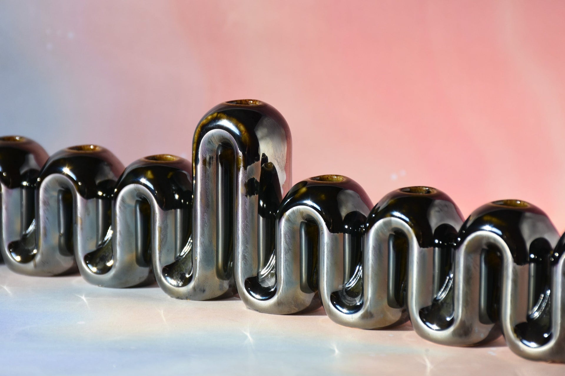 Feldi Studios Menorahs Handmade Chrome Swiggle  Menorah