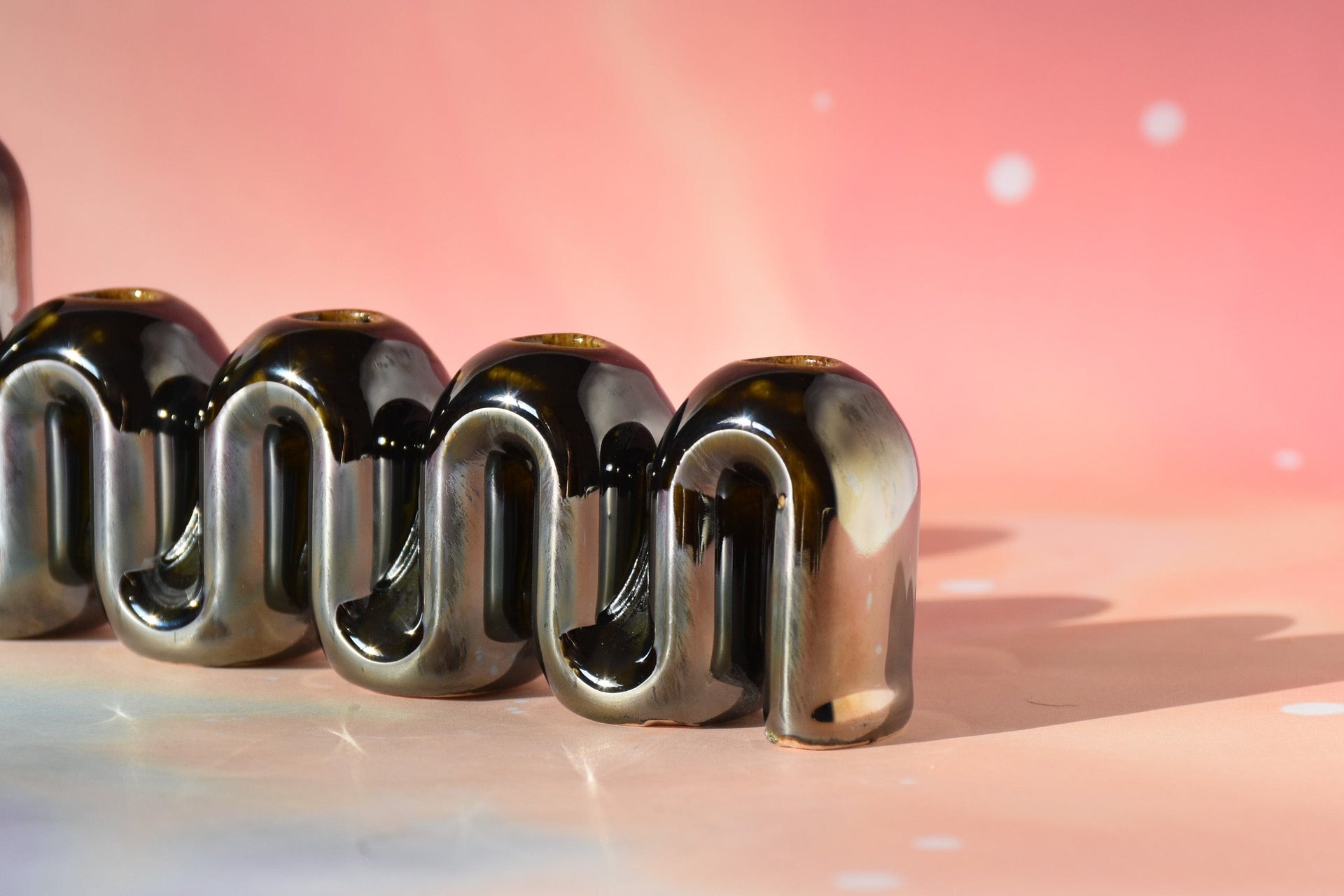 Feldi Studios Menorahs Handmade Chrome Swiggle  Menorah