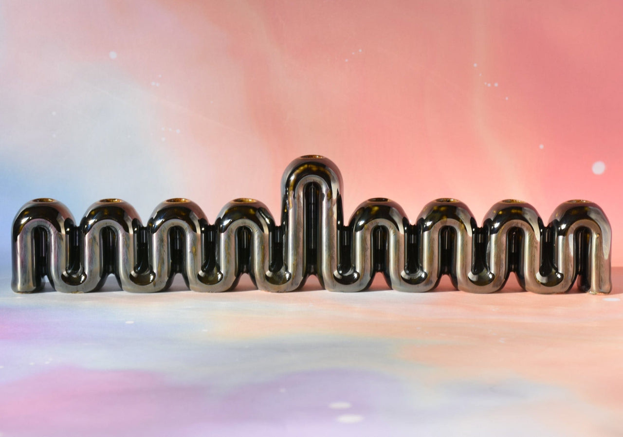 Feldi Studios Menorahs Handmade Chrome Swiggle  Menorah