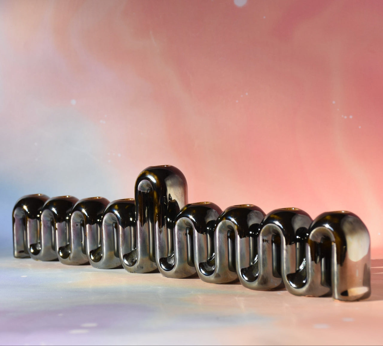 Feldi Studios Menorahs Handmade Chrome Swiggle  Menorah