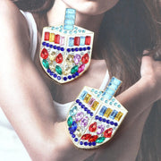Turtley Trendy Earrings Colorful Cystal Dreidel Earrings