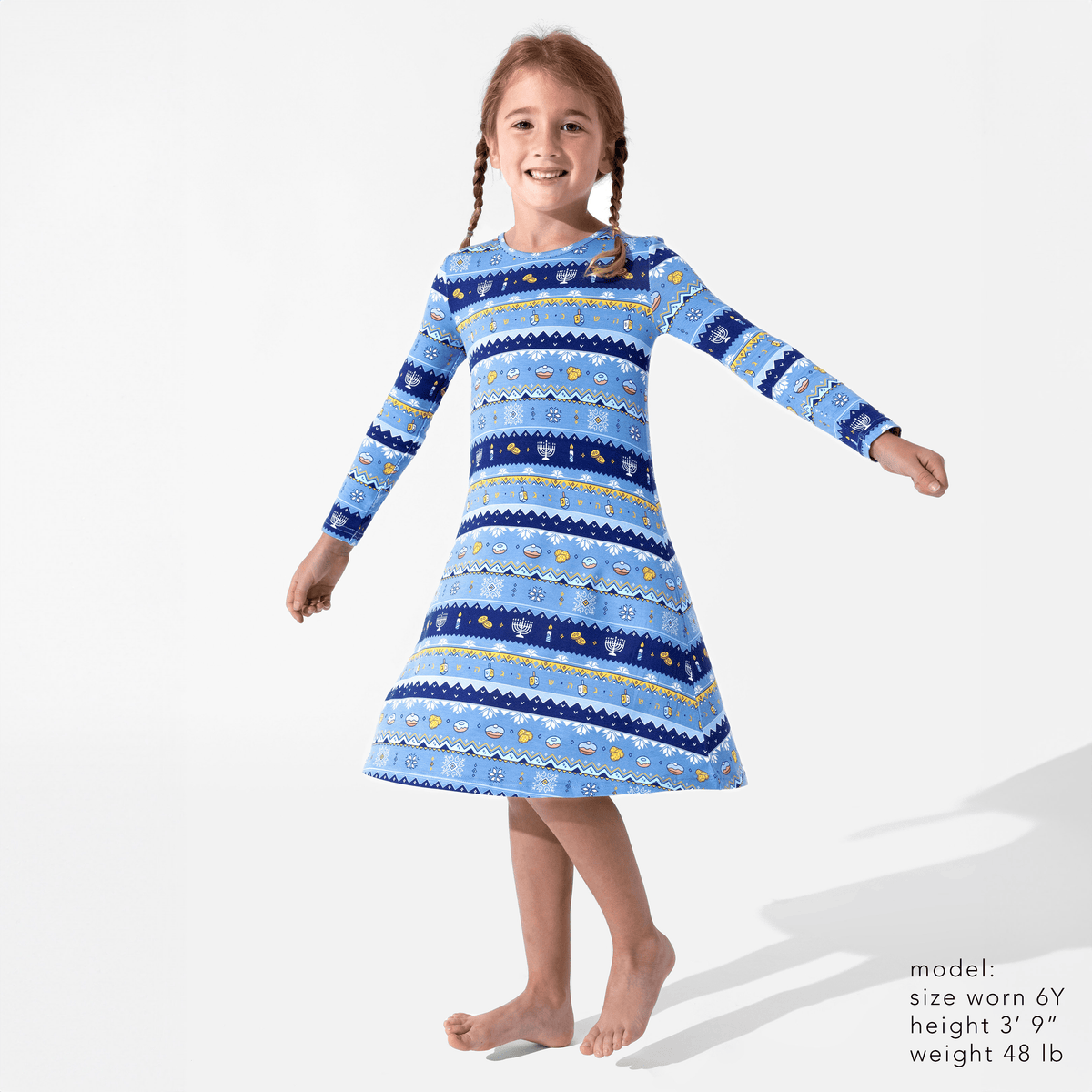 Bellabu Bear Dresses Hanukkah Fair Isle Bamboo Girls' Long Sleeve Dress by Bellabu Bear - (Sizes 2T - 14)