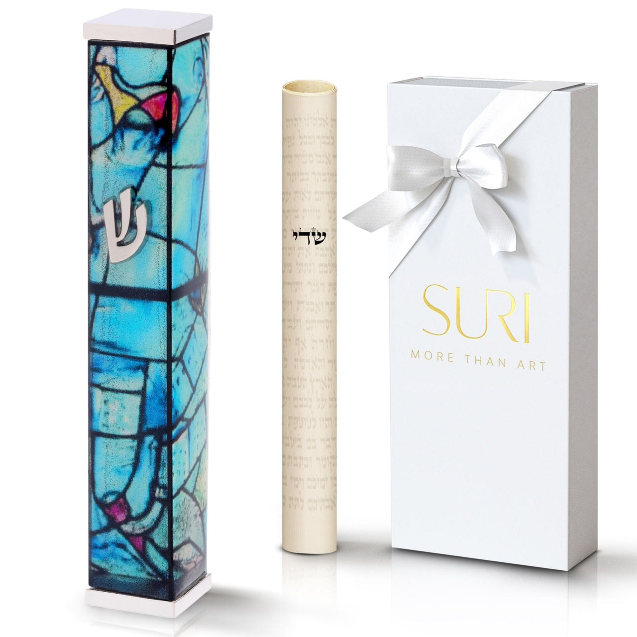 SURI - Silver and Turquoise Marc Chagall Mezuzah Case - ModernTribe