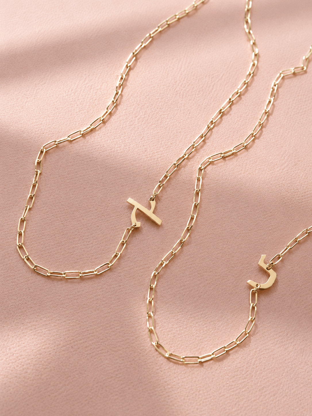 Miriam Merenfeld Jewelry Necklaces Hebrew Small Initial Link Necklace - (Sterling Silver, Gold-Plated or Two-Tone)