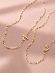 Miriam Merenfeld Jewelry Necklaces Hebrew Small Initial Link Necklace - (Sterling Silver, Gold-Plated or Two-Tone)