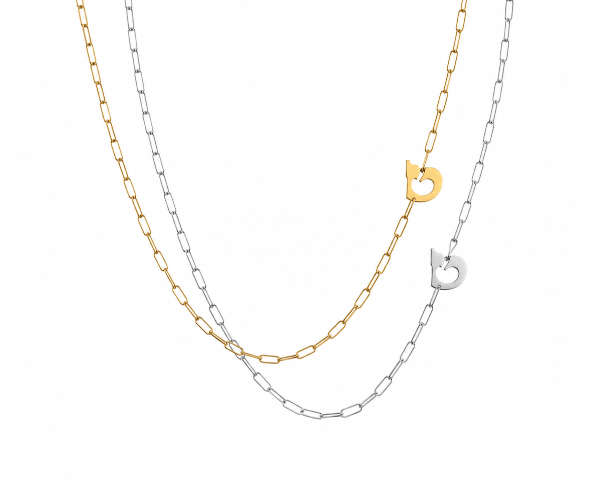 Miriam Merenfeld Jewelry Necklaces Hebrew Small Initial Link Necklace - (Sterling Silver, Gold-Plated or Two-Tone)