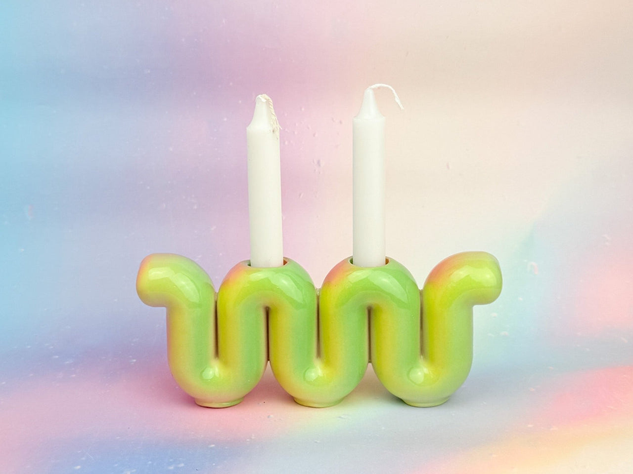 Feldi Studios - Squiggly Rainbow Sherbet Shabbat Candle Holder - ModernTribe