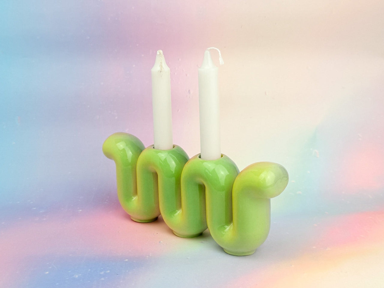 Feldi Studios - Squiggly Rainbow Sherbet Shabbat Candle Holder - ModernTribe