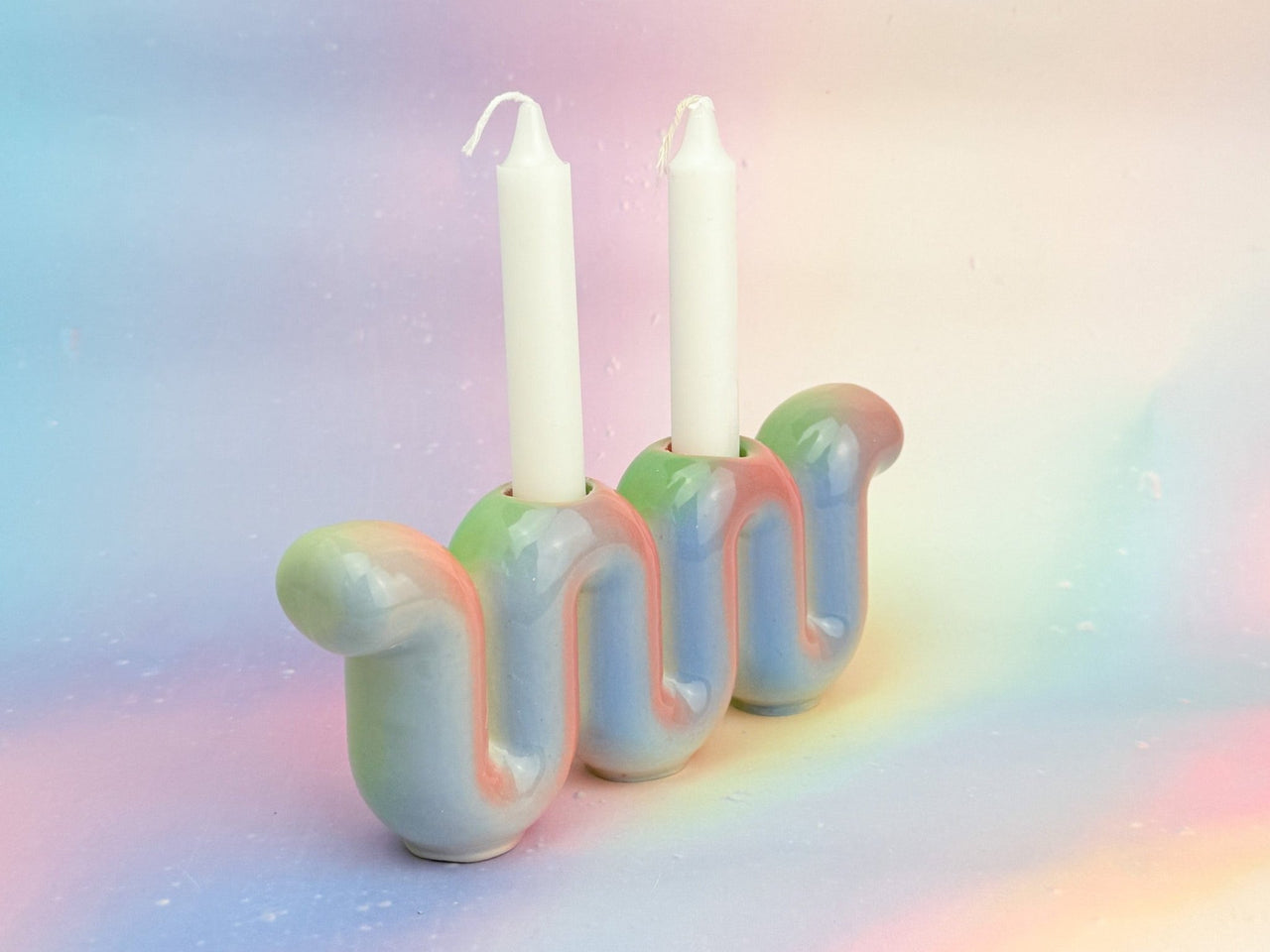 Feldi Studios - Squiggly Rainbow Sherbet Shabbat Candle Holder - ModernTribe