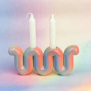 Feldi Studios Candlesticks Squiggly Rainbow Shabbat Candlestick