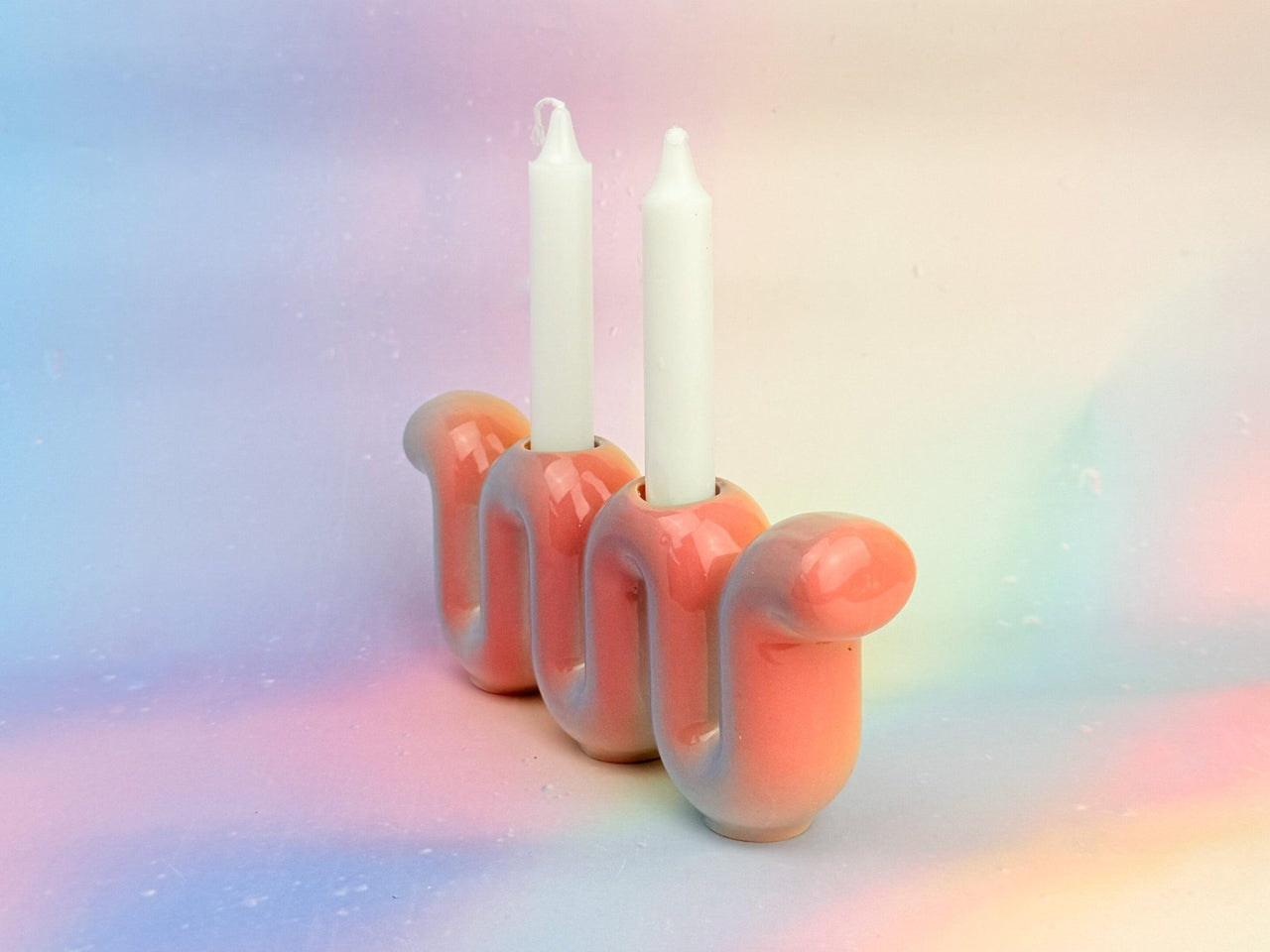 Feldi Studios - Squiggly Rainbow Sherbet Shabbat Candle Holder - ModernTribe