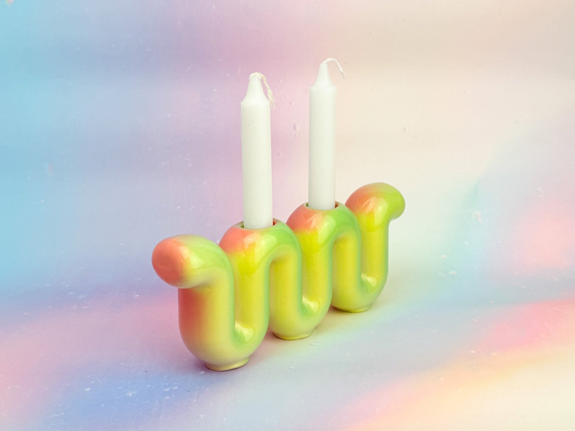 Feldi Studios Candlesticks Squiggly Rainbow Shabbat Candlestick