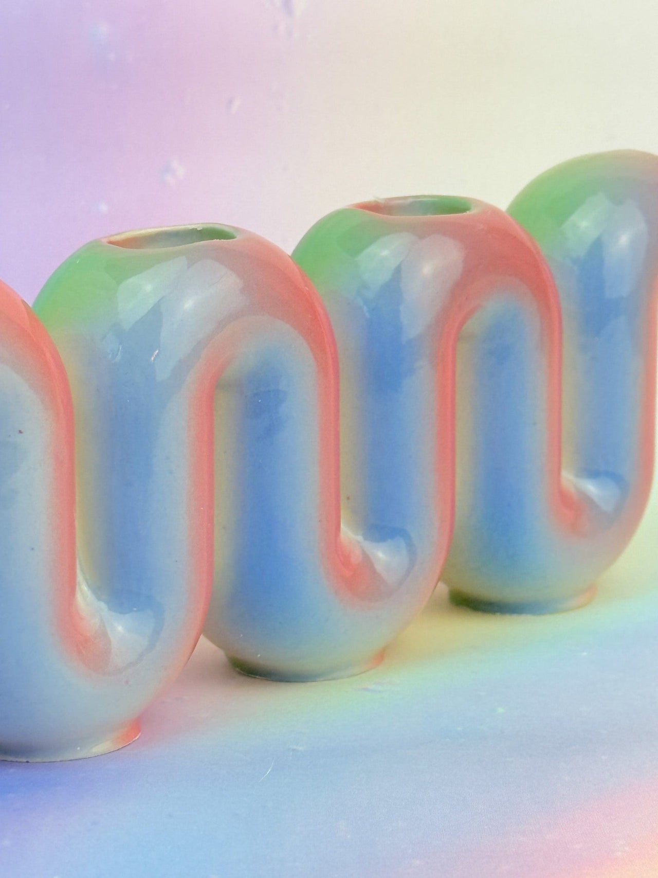 Feldi Studios - Squiggly Rainbow Sherbet Shabbat Candle Holder - ModernTribe