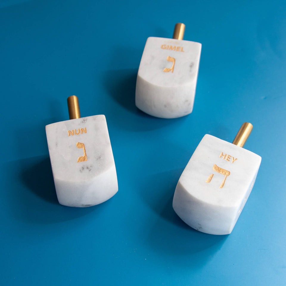 Marble Dreidels with Brass Handles - Set of 3