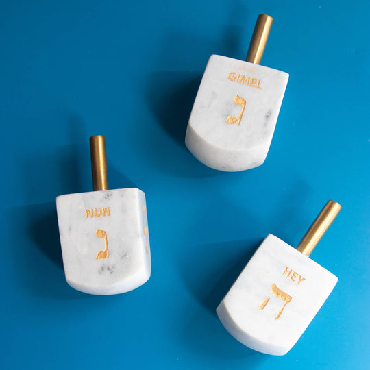 Marble Dreidels with Brass Handles - Set of 3