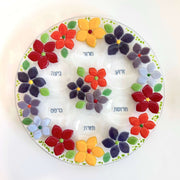 Shevi B Glass Creations - Handmade Fused Glass Floral Seder Plate - ModernTribe