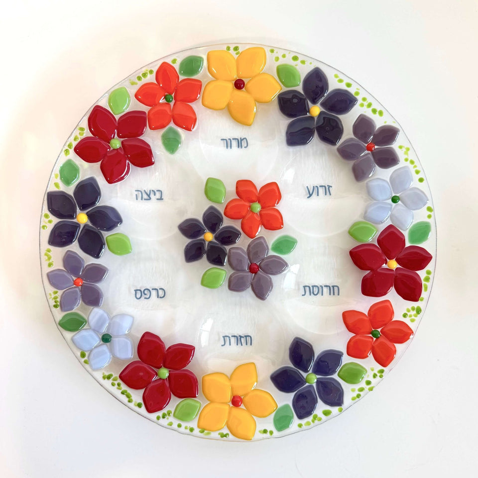 Shevi B Glass Creations - Handmade Fused Glass Floral Seder Plate - ModernTribe